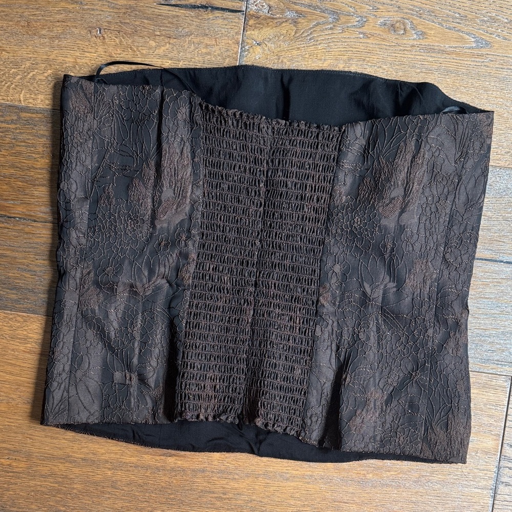 Elegant brown black embroidered  Strapless Top - Picture 2 of 4